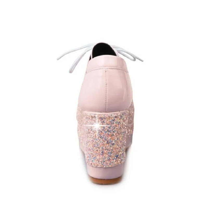 32 ~ 48 Bling Sequined тканевые туфли 2019 клинья черный розовый обувь на платформе женская
