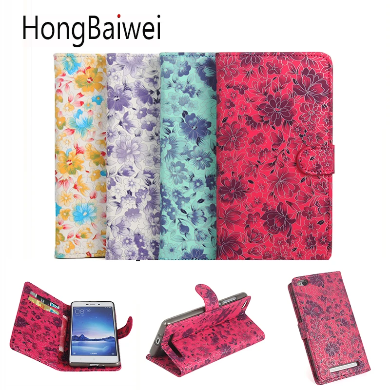 

Hongbaiwei Flip Luxury Leather Cases For Xiaomi Redmi 3 Printed Flower Phone Case Cover with Wallet Stand Card Slot Holder