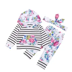 Комплект одежды из 3 предметов для новорожденных на осень для маленьких девочек Ing комплект одежды для маленьких девочек Ползунки с цветами