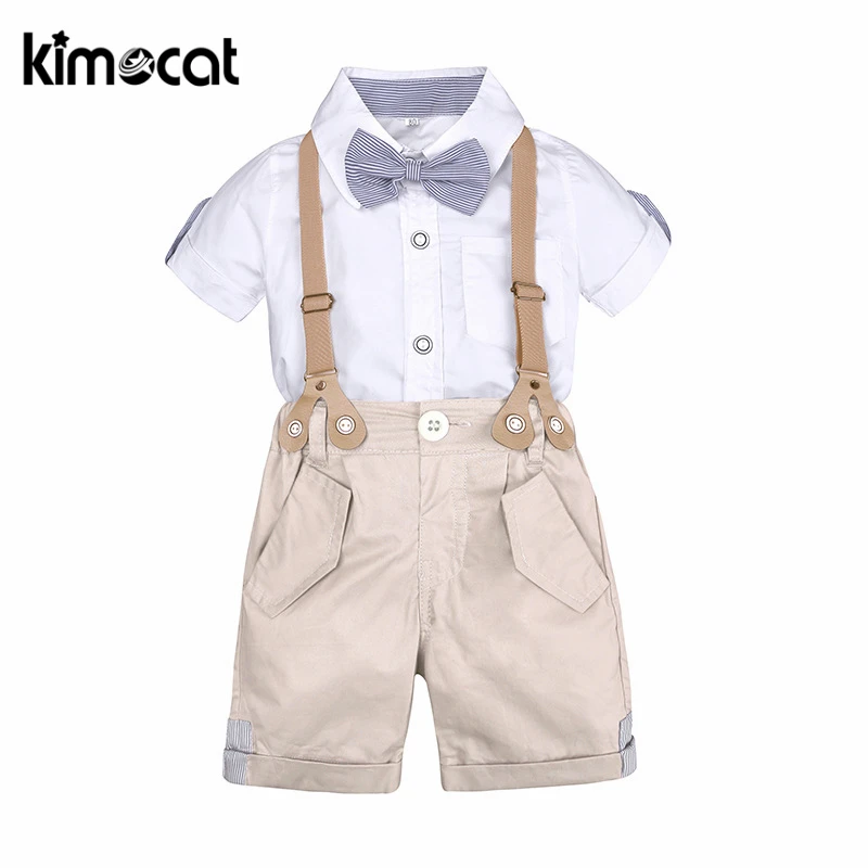 Bébé Garçon Gentleman Baptême Smoking Ange Pantalon Rose Dungarees Outfit