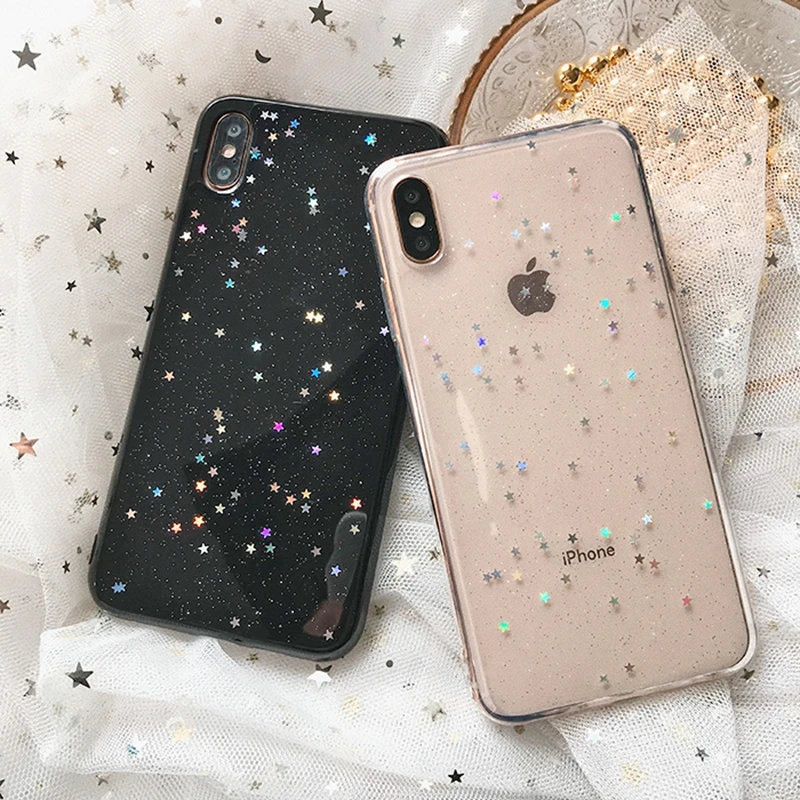 Шикарный мягкий чехол для iPhone 7 8 Plus plus iphone 6 6S 5 5S se блестящий со звездой прозрачные