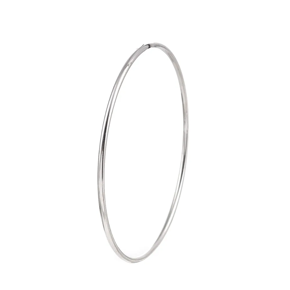 

DoreenBeads Stainless Steel Bangles Bracelets Silver Color Round Concise Charms Classic Unisex Jewelry 18.5-22cm long, 1 Piece