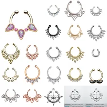Вау очарование хит классические дизайны пирсинг кристалл в нос кольцо ложная перегородка для женщин ложный пирсинг в нос кольцо подвеска для тела ювелирное изделие