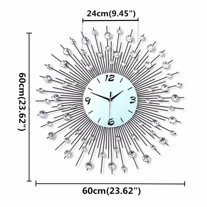 Роскошные Настенные часы с бриллиантами железные художественные Металлические Хрустальные 3D большие настенные часы круглые часы зеркальные Подвесные часы с бриллиантами домашний декор