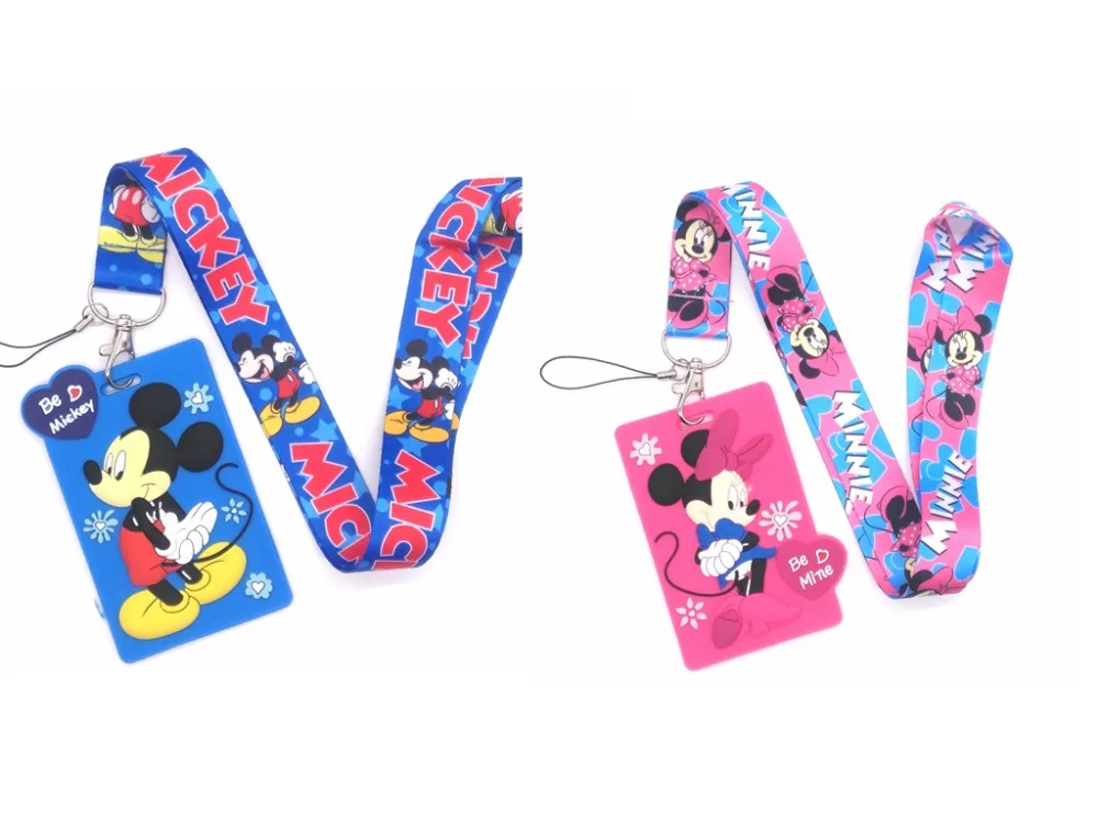 

1 pcs Soft Silicone cartoon mickey minnie Sign Card ID Holder With Hanging String Keychain T-5