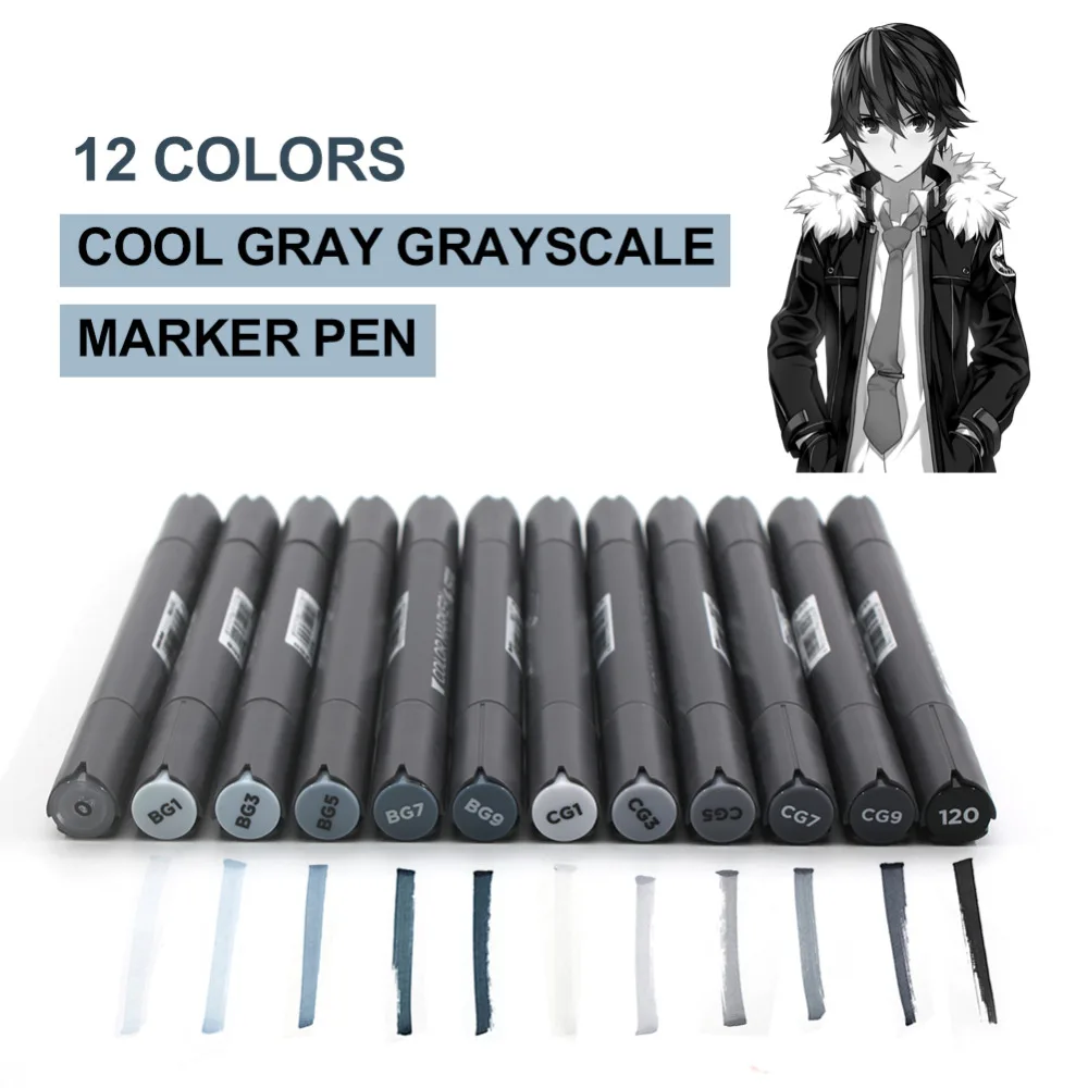 Для STA, 12 цветов, набор маркеров серого цвета, двойная головка, набор маркеров для рисования, манга, товары для рукоделия, стационарный