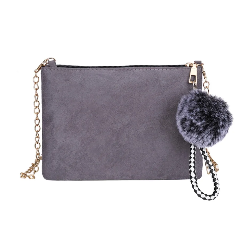 

Elegant Classic Women Scrub Bags Ladies PU Leather Envelope Clutch Handbag Chain Messenger Bag Pompom Ball Crossbody Bags 2018