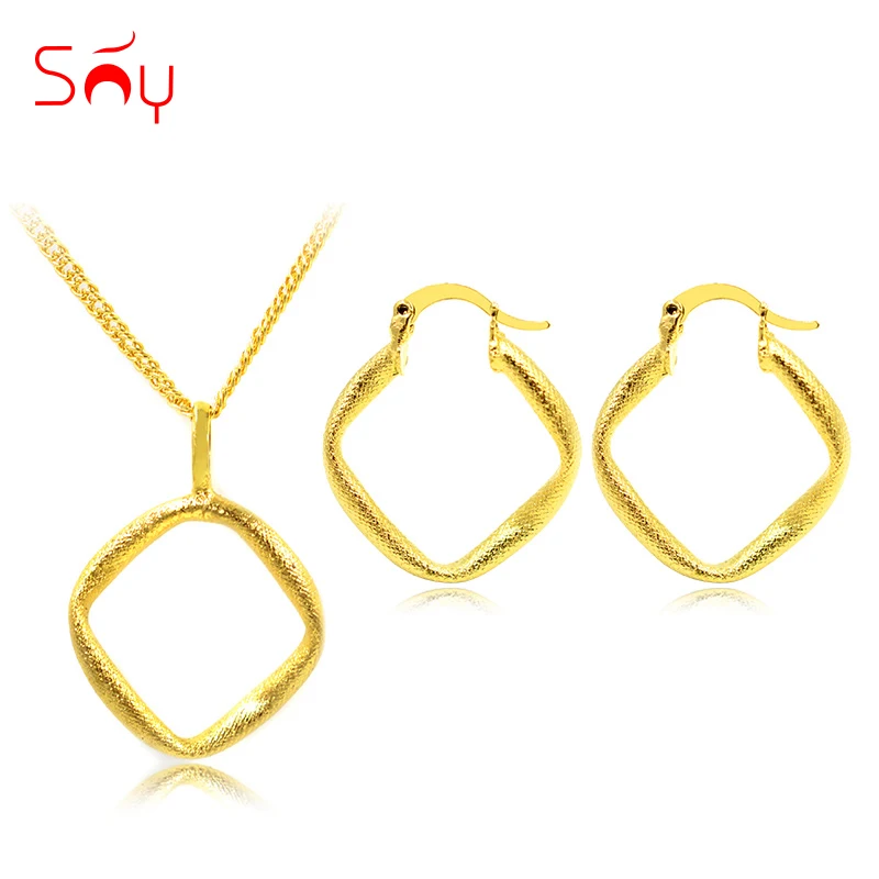 

Sunny Jewelry Fashion Jewelry 2019 Women Hoop Earrings Pendant Necklace Dubai High Quality Square Jewelry Sets For Party Wedding