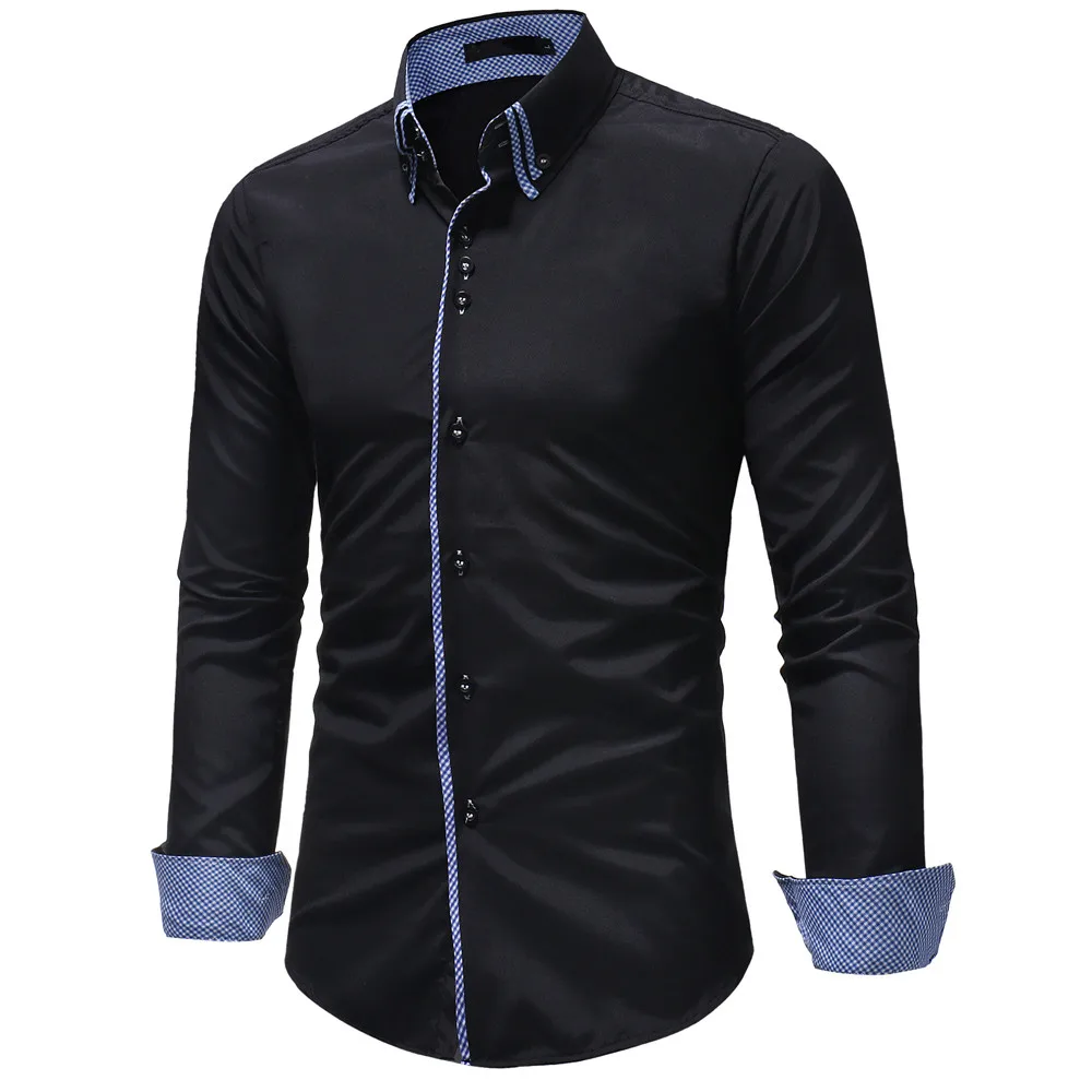 

shou High Quality New Men's Autumn Casual Formal Slim Button-Down Long Sleeve Dress tianshao