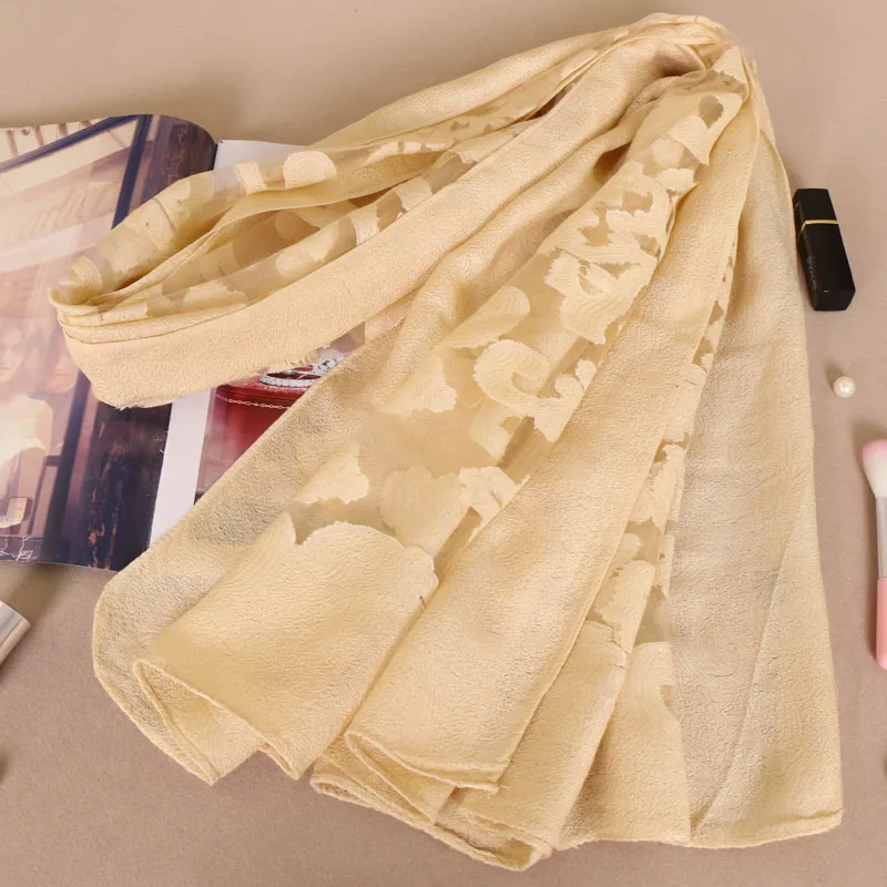 Новая мода Простой лазерный вырез цветочный Шелковый шарф дамы люксовый бренд шали и обертывания пашминовый палантин Летний Пляжный