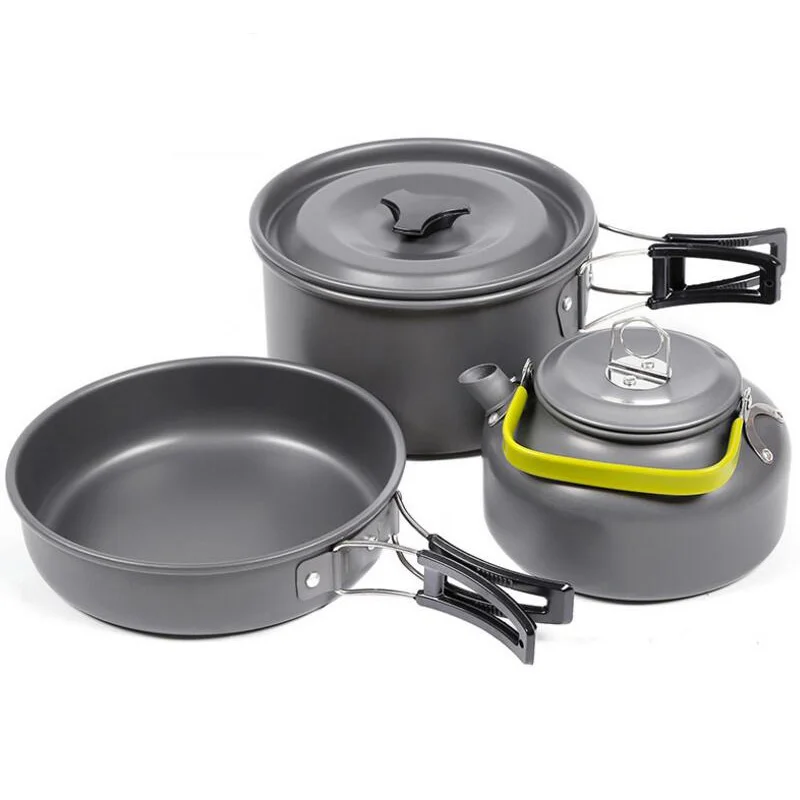 

Outdoor Tableware Frying Pan Kettle Outdoor Camping Tableware Pot Trekking Pot 3 pieces / set of Teapot Cooking Tools