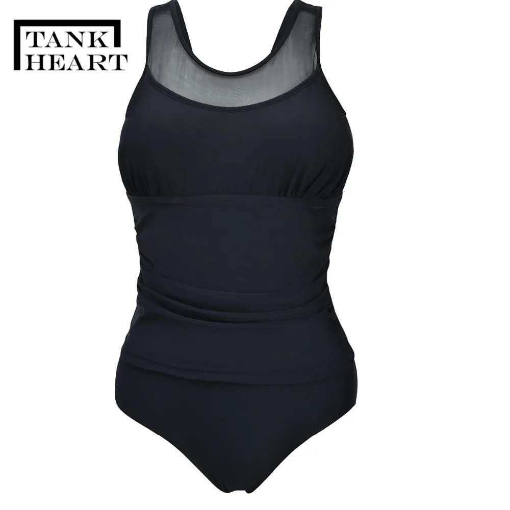 

Tank Heart Sexy Black Mesh Trikini One-Piece Suits Monokini Plus Size Swimwear Sport One Piece Swimsuit Women Badpak Swim Suit