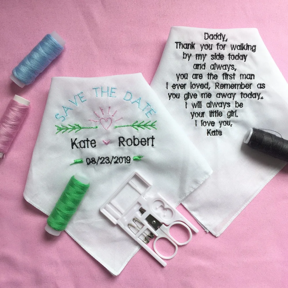 

1 Set Custom Wedding Gift to Bride Father, Embroidered Wedding Handkerchief for Father of the Bride, Personalized Wedding Gift