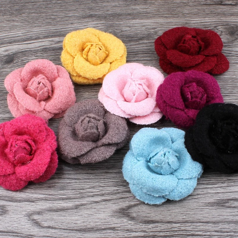 10pcs/lot 5.5cm 9colors Hair Clips Newborn Wool Felt Rose Flower For Girls Apparel/Hair Accessories Fabric Flowers For Headbands