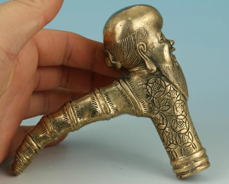 Tembaga Kuningan Kerajinan Cina Dekorasi Asia Cina Tua Tangan Perunggu Berukir Buddha Sage Patung Berjalan Tongkat Kepala Head Toothbrush Head Chainstick Tip Hair Extension Aliexpress