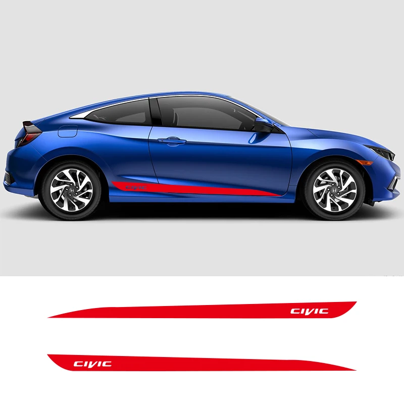  2 PCS Car Side Stripes Side Skirts Graphics Vinyl Sticker Decals Racing Sport Car Stickers For Hond