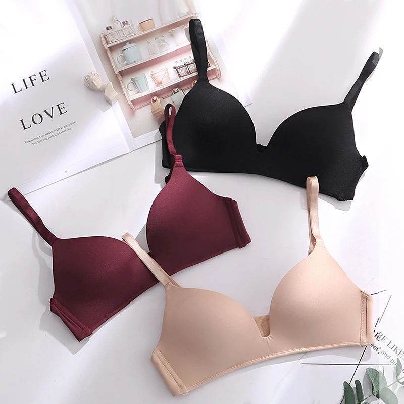  DERUILADY Fashion Solid Color Wireless Bra Comfortable One-Piece Adjusted Bralette Seamless Push Up