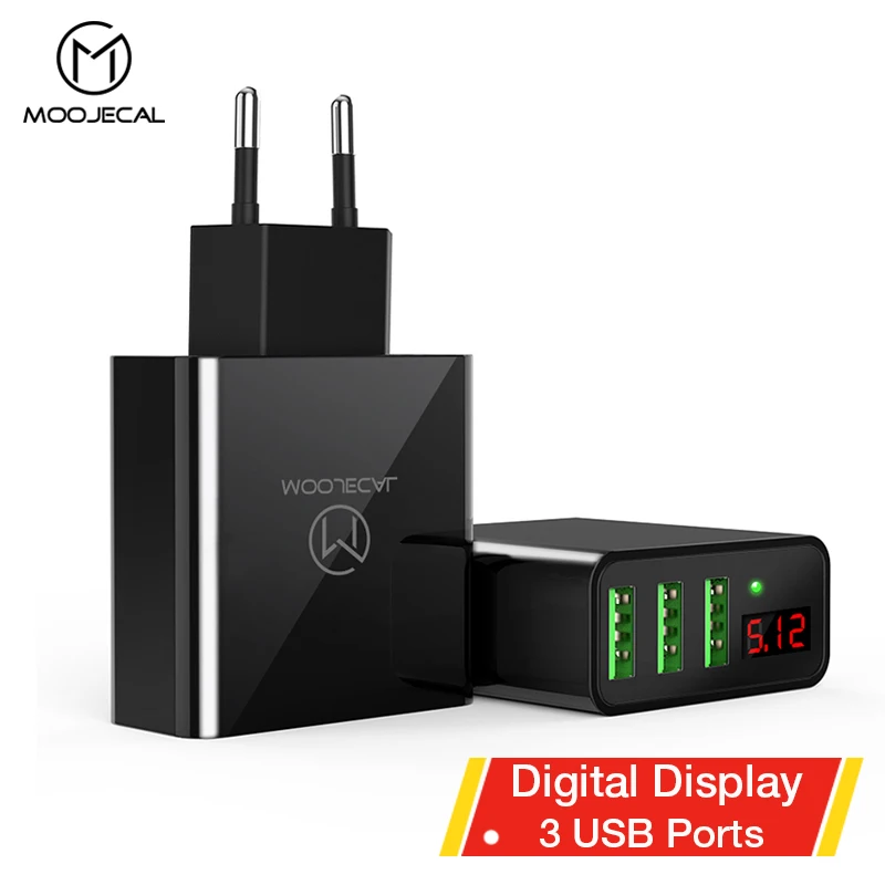 

MOOJECAL Multi USB Charger For iPhone Samsung Xiaomi mi 3A Fast Charging Travel Wall Charger EU Plug LED Mobile Phone Charger