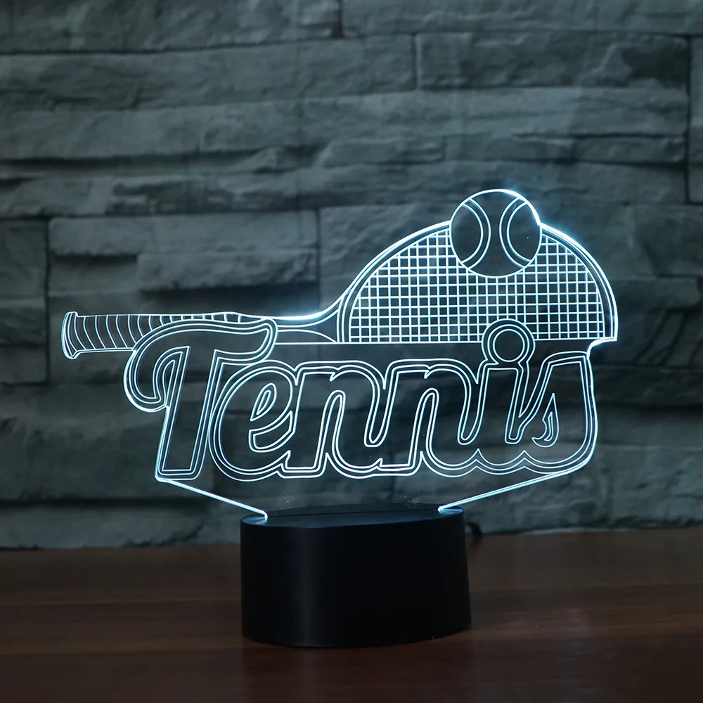 3D Tennis Racket Night Light LED Colorful Acrylic Touch Table Lamp