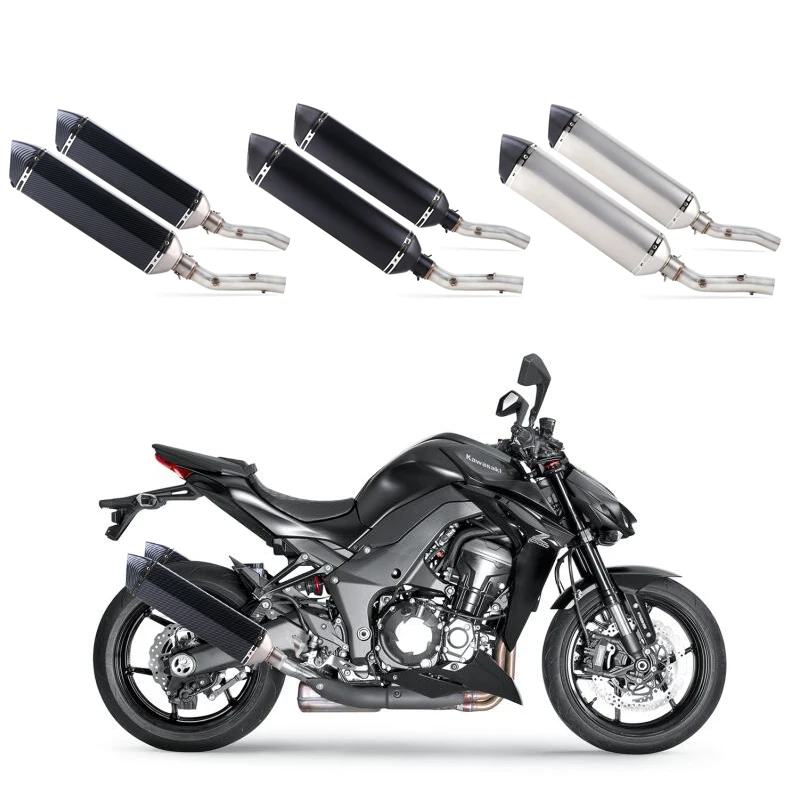 Motorcycle Full System Exhaust Muffler Escape Middle Link Round Pipe Slip On For Kawasaki Z1000