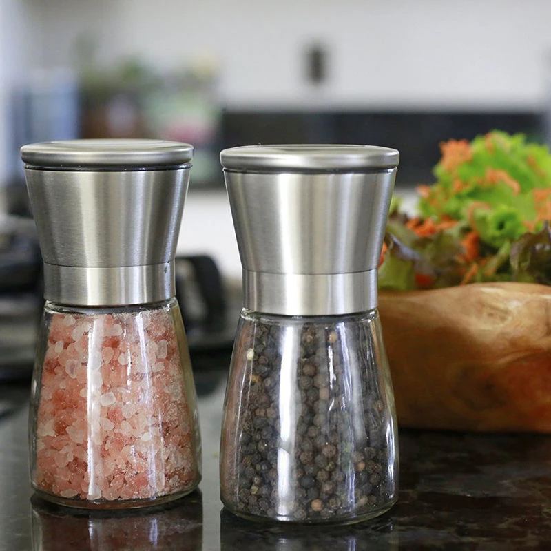 JX-LCLYL 1pc NEW Stainless Steel Pepper Mill Salt Spice Glass Bottle Grinder Kitchen Tool