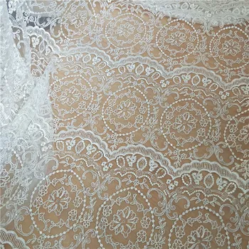 

2019 NEW sequin lace geometric design nice! 1 Yard Ivory lace fabric embroidery wedding dress lace patchwork sewing material!