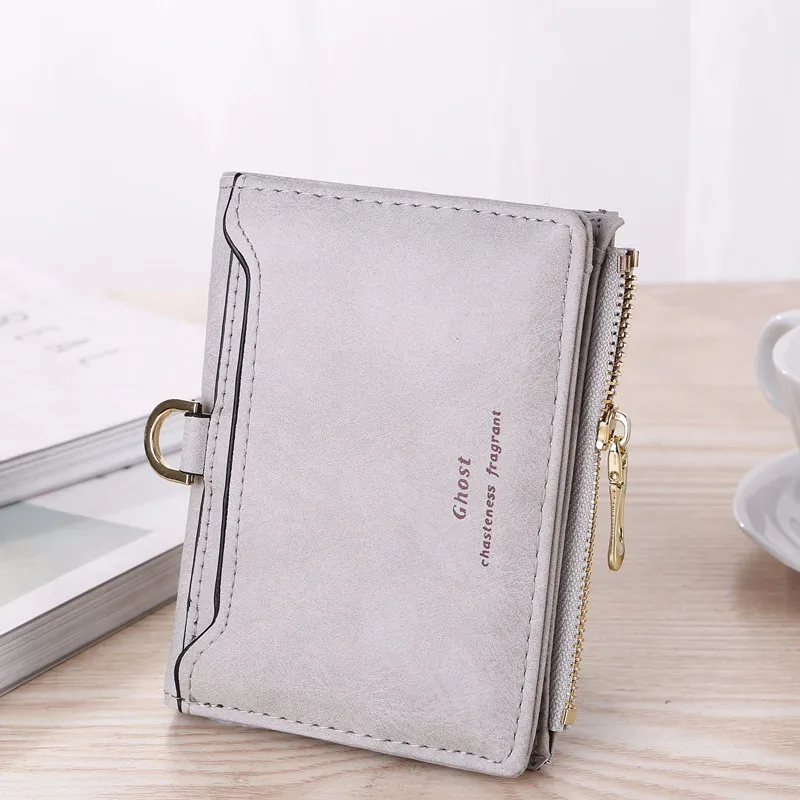 JIAMEN Women Zipper Wallet for Coin Card Cash Invoice Fashion Lady Small Purse Short Solid Smal Mini Wallet Women Carteras - Цвет: Серый