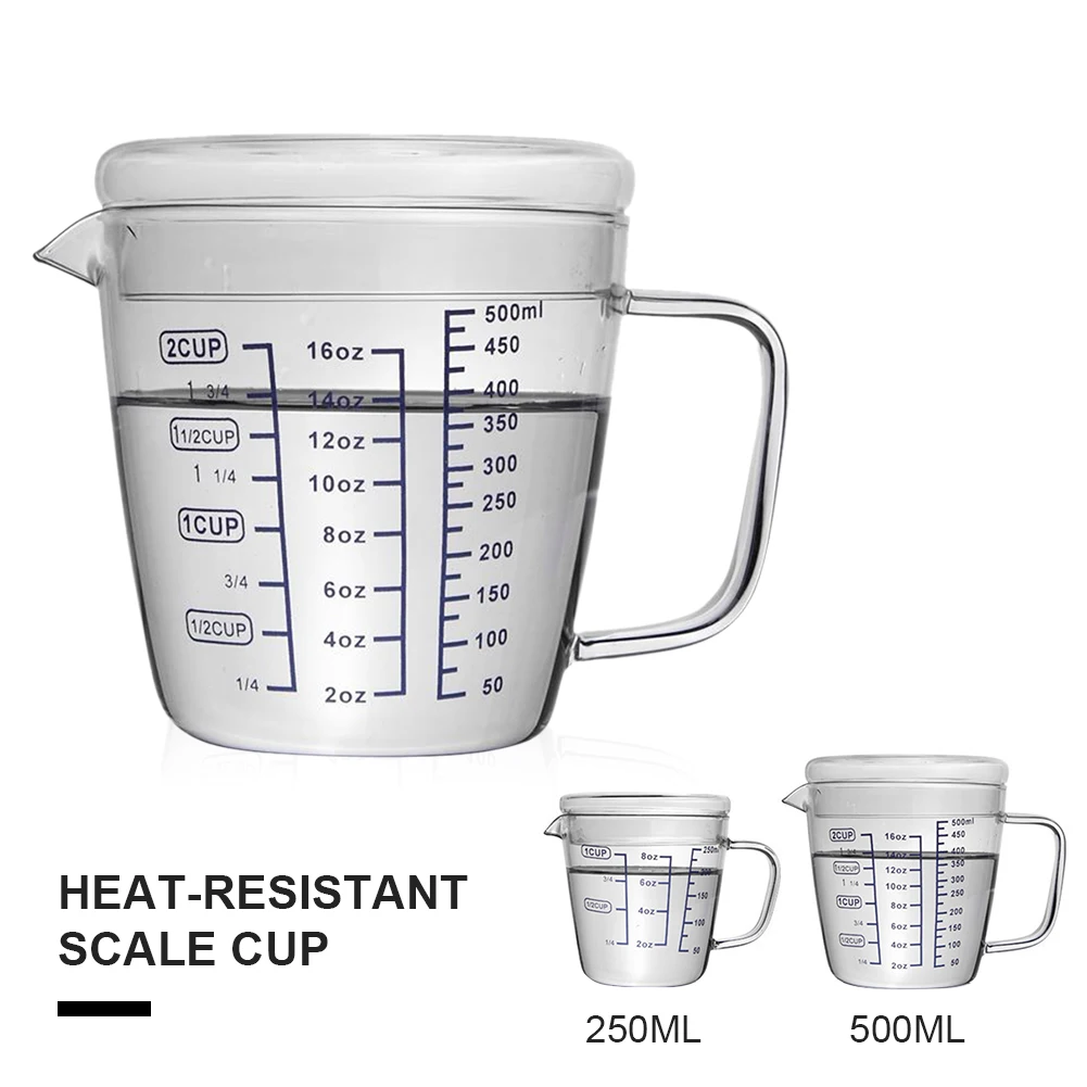 Высокая боросиликатная термостойкая стеклянная мерная чашка детская молочная чашка со шкалой микроволновая печь прозрачная мерная чашка с крышкой