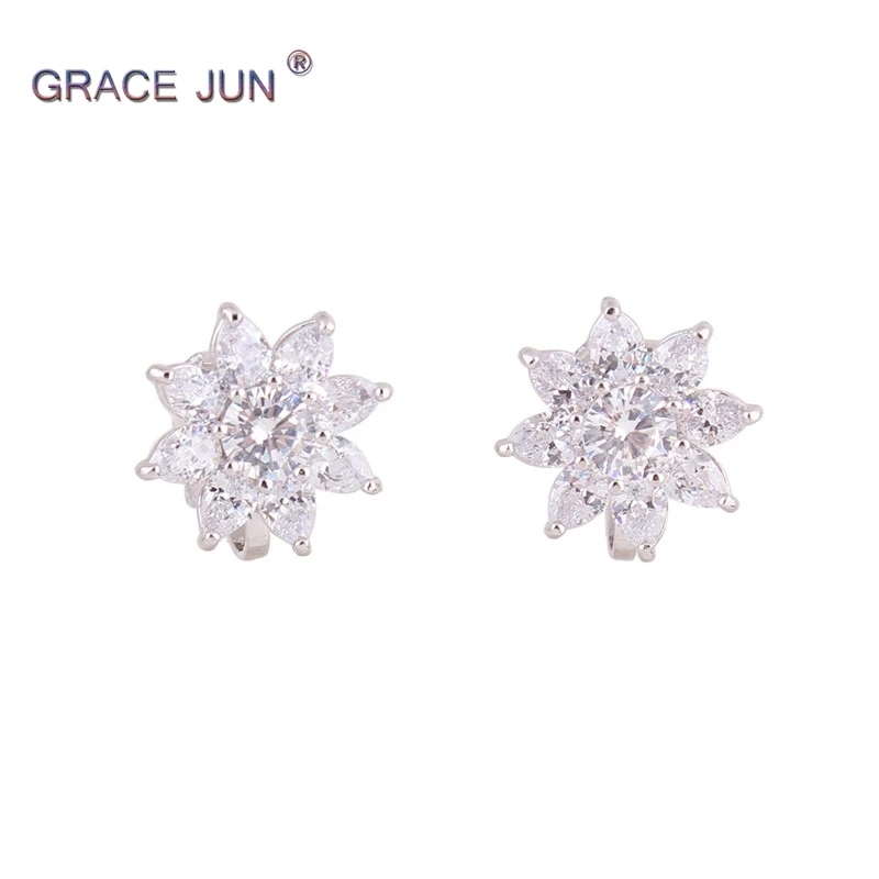 

Top Quality Full AAA Cubic Zircon Flower Shape Clip on Earrings No Pierced for Women Fashion Luxury Small Earrings Not Allergy
