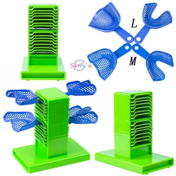 

Dental Tool 4pcs Impression Tray with GreenTray Holder Stand Dental Impression Tray Holder Stand