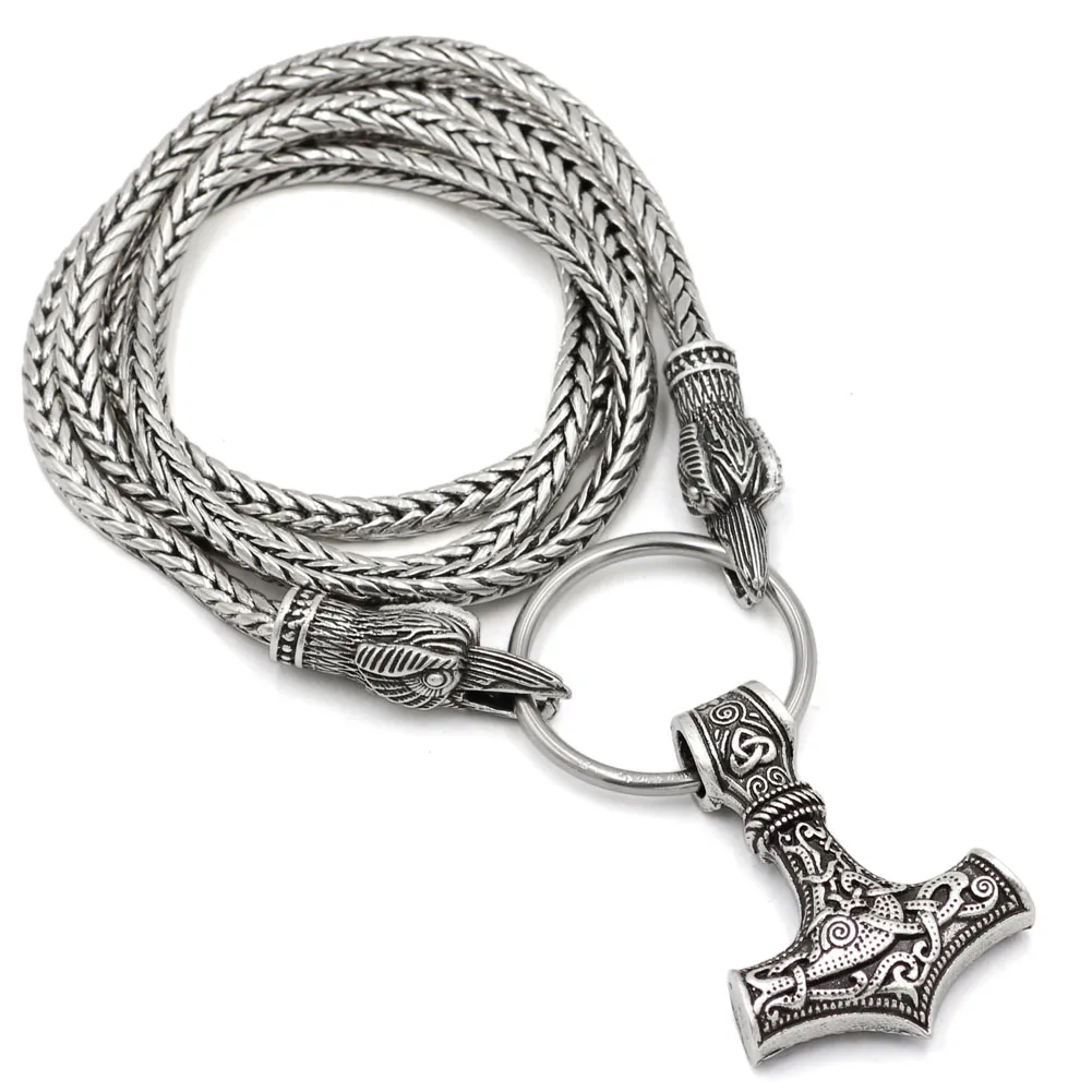 Мужская нержавеющая сталь viking oidn голова волка с тором Молот Мьёльнир кулон ожерелье-король цепь