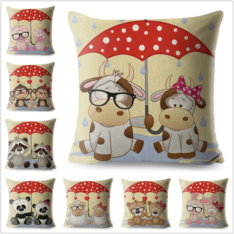 Cute Cartoon Animals Cushion Cover Decor Cow Umbrella Pillow Case 100% Polyester Pillowcase for Sofa Home Children Room 45x45cm | Дом и сад