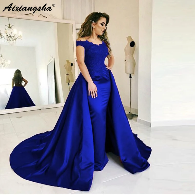 Royal Blue Lace 2019 Mermaid Evening dress Detachable Train Plus Size