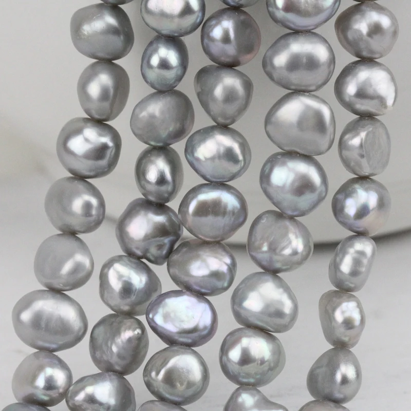 

5strand/lot,7-8mm silver grey color baroque pearl strand wholesale,freshwater nugget pearl bead supply,irregular pearl string