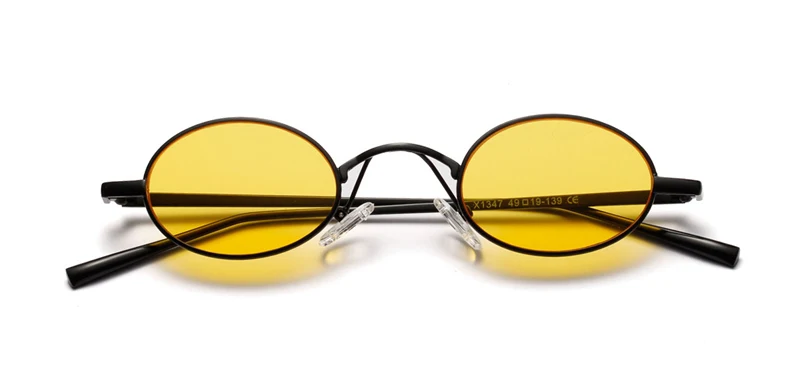 Peekaboo черные маленькие Овальные Солнцезащитные очки женские Ретро металлическая оправа Желтые красные линзы круглые Винтажные Солнцезащитные очки для мужчин uv400 - Цвет линз: clear yellow