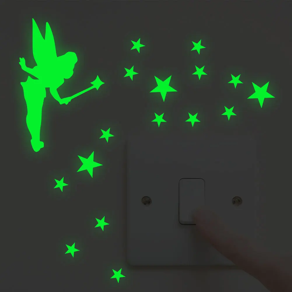 Luminous Swith stickers  stickerBedroom Wall Decoration Switch Vinyl Art Mural Decor Cartoon Fairy star Wall Sticker