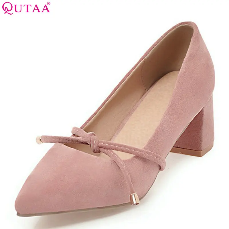 

QUTAA 2018 Women Pumps Buckle Design All Match Women Shoes Westrn Style Flock Platform Square High Heel Women Shoes Size 34-43