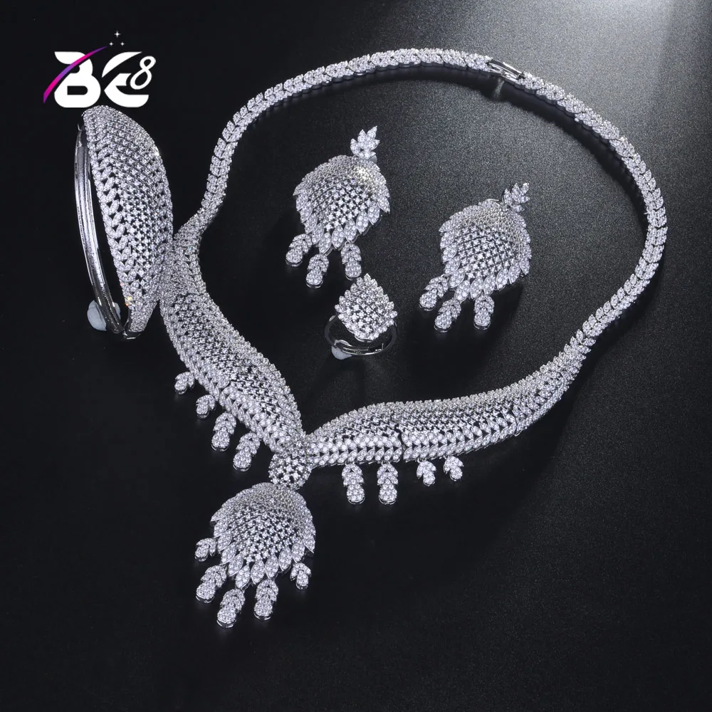 

Be 8 Luxury Cubic Zirconia African Necklace Earring Set Bangle Ring Nigerian Bride Jewelry Sets for Women Wedding Jewelry S195