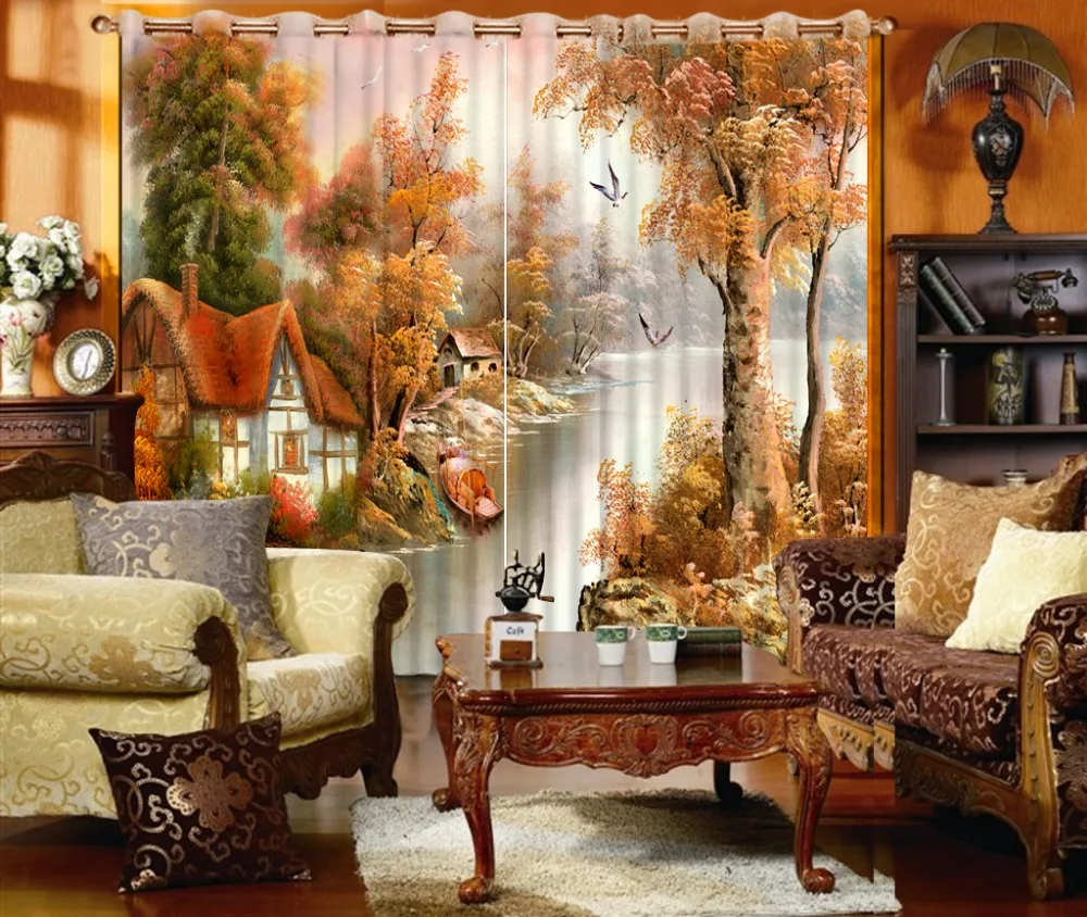 

Custom any size country curtains home curtains living room window landscape blackout bedroom curtains
