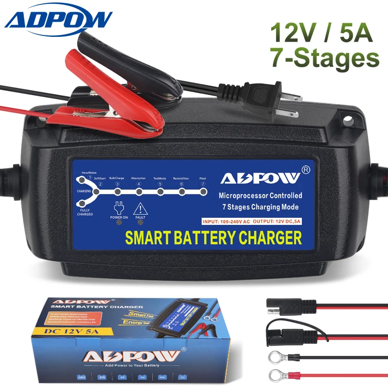 CHARGEUR BATTERIE 6V/12V sélectionnable + Lithium - 3,8 A - 9 phases