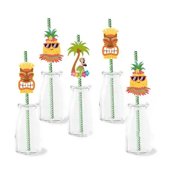 

36Pcs Tropical Drinking Paper Straws Set for Hawaiian Summer Beach Pool Bar Club Birthday Wedding Party Decorations