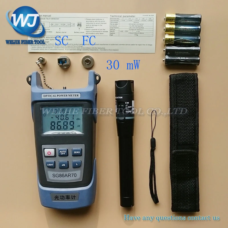 

2 In 1 FTTH Fiber Optic Tool Kit King-60S Optical Power Meter -70 to +10dBm and 30mW Visual Fault Locator Fiber optic test pen