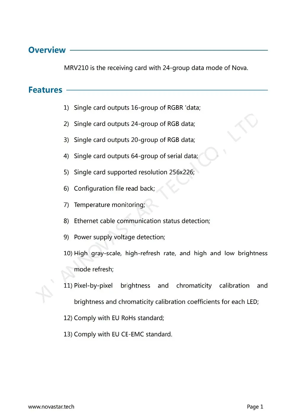 Receiving Card MRV210 Specifications-V2.1.2_01
