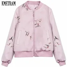 KMETRAM Новая модная повседневная куртка-бомбер с цветочной вышивкой Женская Осенняя бейсбольная Базовая куртка с цветочным принтом Casaco Feminino HH869