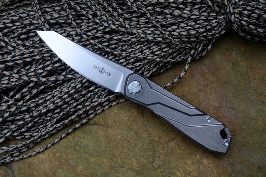 

TS07 Folding Knife Hunting Camping D2 Satin Blade Titanium Stonewashed Handle TwoSun Brand Pocket Knife Camping Tools