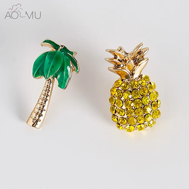 Aomu Summer S925 Silver Pin Yellow Crystal Pinele Coconut Palm Aomu Summer S925 Silver Pin Yellow Crystal Pinele Coconut Palm Tree Stud Earrings Prevent Allergy Beach