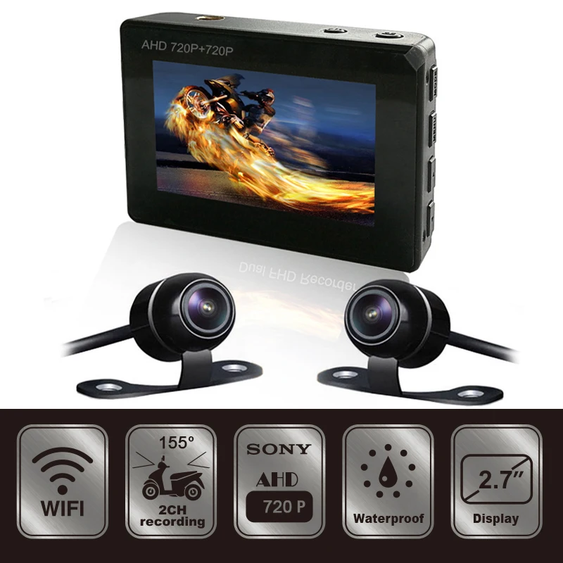 

Motorcycle Vehicle Driving Recorder Scooter Dash Cam Traco 720P HD 155 Degree Moto DVR Dash Cam Dual Lens For BMW HONDA Driving