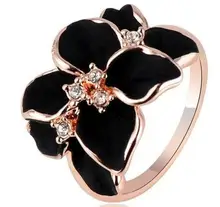 Jewelry Rose plated gold Plt s Austrian Crystal White Enamel Flower/Wedding Rings For Women R056 Jewellery ABC