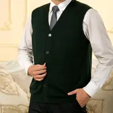 Отцов плюс размер свитер жилет Bottons Натяжной вязаный свитер без рукавов классический мужской шерстяной жилет гарантия качества