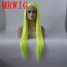 MRWIG Серебряный Зеленый Длинные прямые синтетические glueless передний парик шнурка средняя часть 26in реальный picturehair тепло reasitant волокна